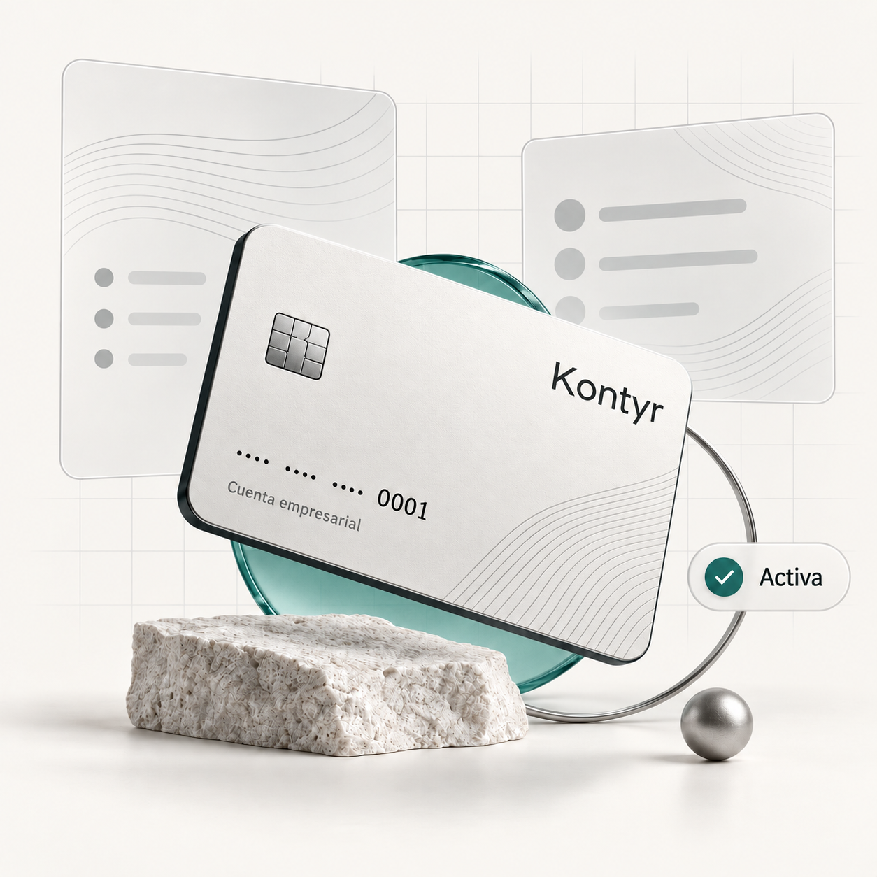 Ilustración de una tarjeta virtual Kontyr y sus controles de cuenta.